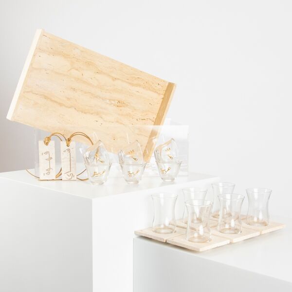 Dhai Travertine Tea Set & Gahwa cups 