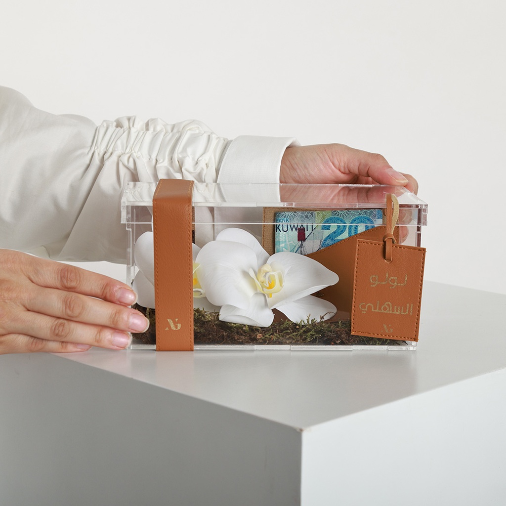 Acrylic Gift Box with Money Pouch & Flower