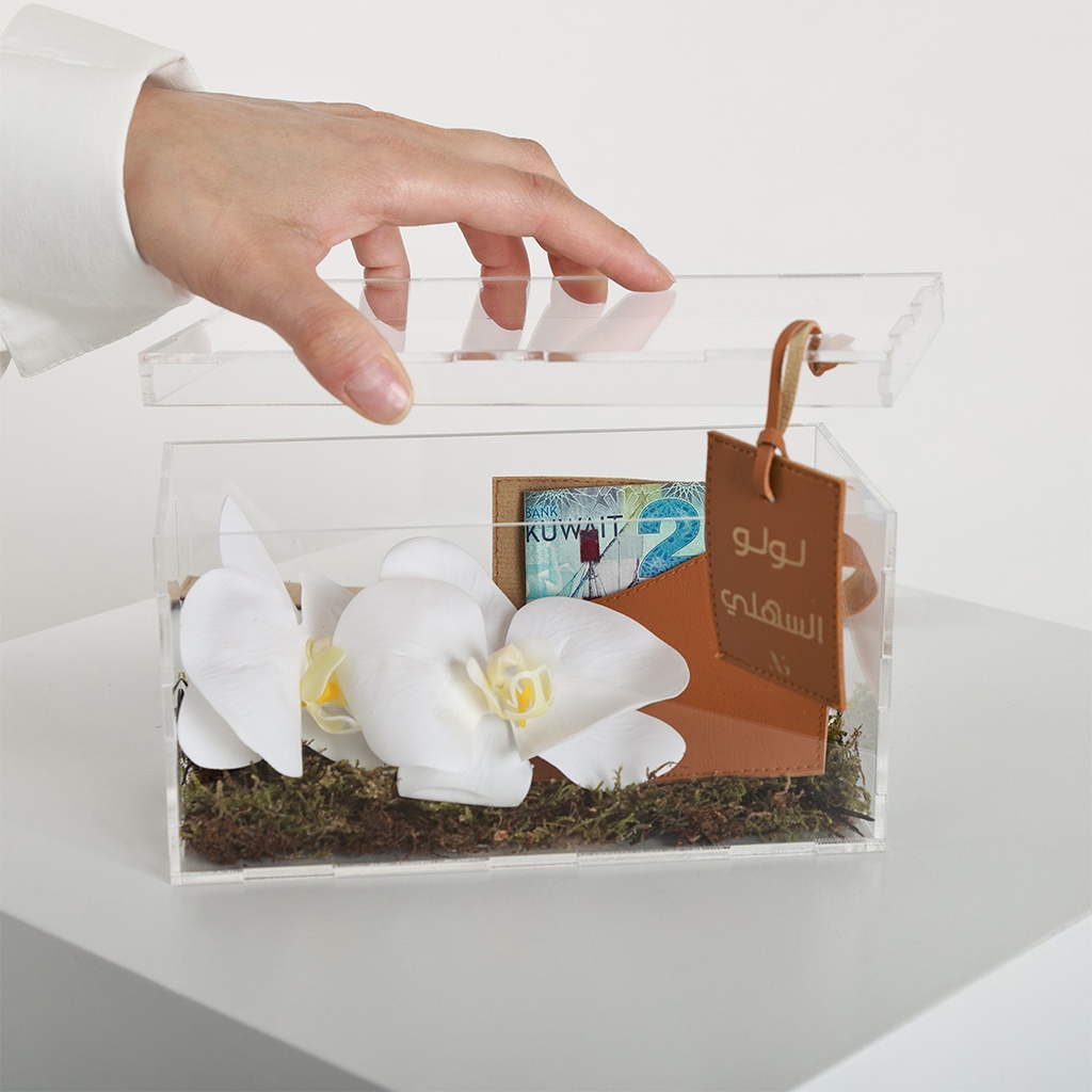 Acrylic Gift Box with Money Pouch & Flower