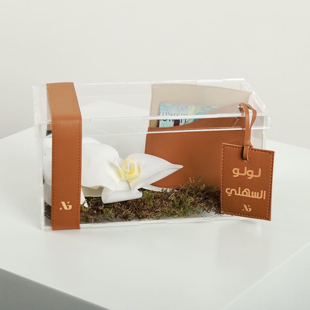 Acrylic Gift Box with Money Pouch & Flower